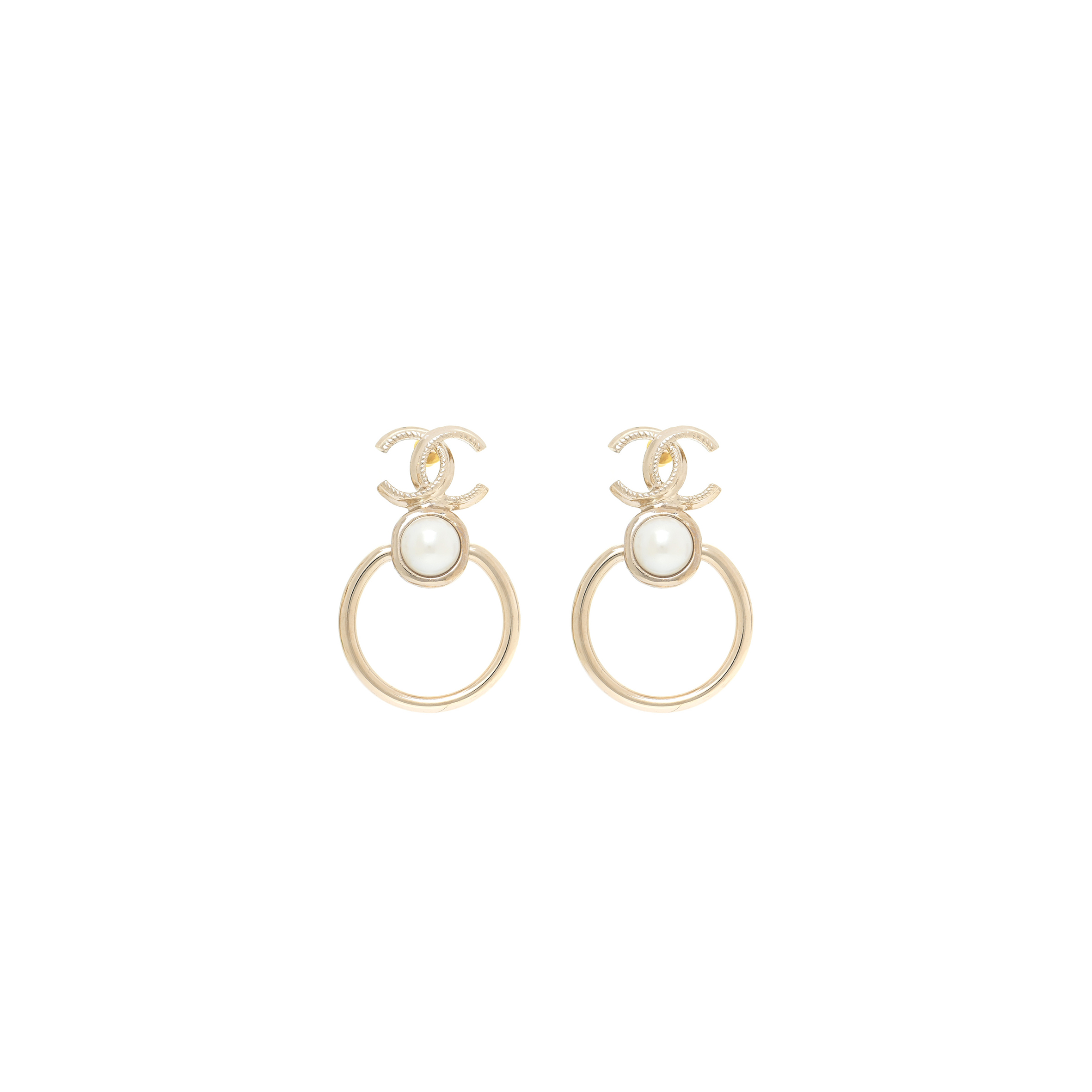 Ch*el metal pearl cc hoop drop earrings ab7522